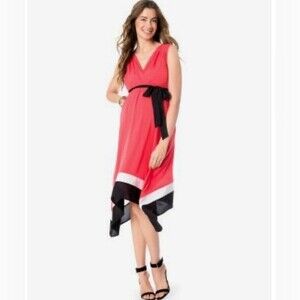 Motherhood Maternity Coral White And Black Color Block Flowy Dress Size Large